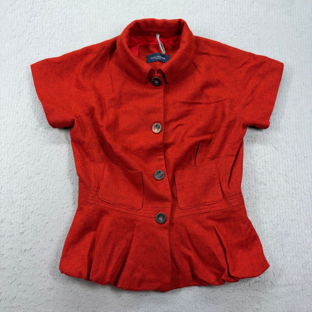 Piazza Sempione Jacket Womens IT 38 Red 100% Cashmere Short Sleeve Peplum 876